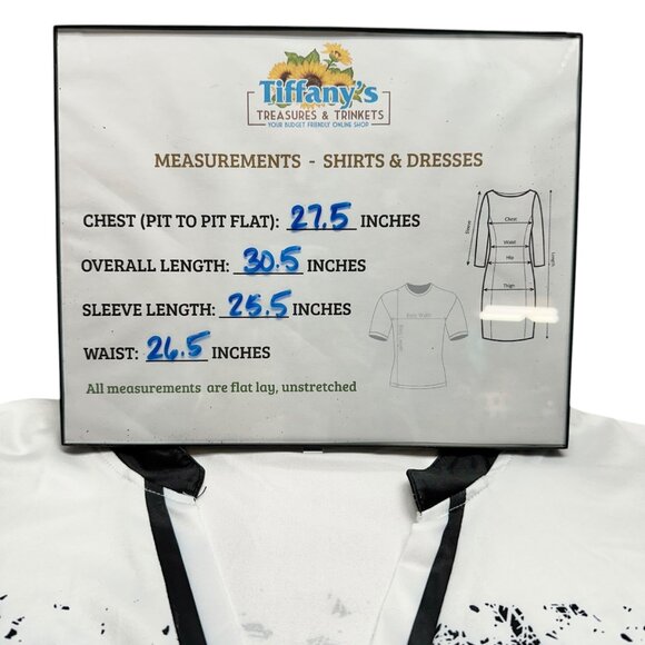 Snowflake Print Womens Top fits like 3XL US Black White LS V-Neck Poly Spandex - Picture 8 of 8